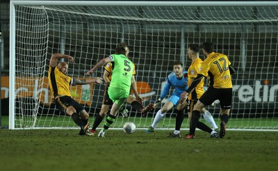 060318 - Newport County v Forest Green Rovers, Sky Bet League 2 - Lee Collins of Forest Green Rovers shoots to score his side's third goal and level the score