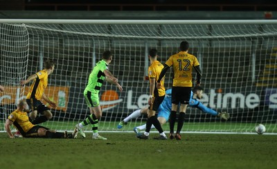060318 - Newport County v Forest Green Rovers, Sky Bet League 2 - Lee Collins of Forest Green Rovers shoots to score his side's third goal and level the score