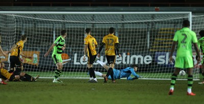 060318 - Newport County v Forest Green Rovers, Sky Bet League 2 - Lee Collins of Forest Green Rovers shoots to score his side's third goal and level the score
