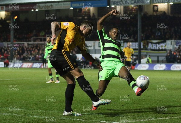060318 - Newport County v Forest Green Rovers, Sky Bet League 2 - Paul Hayes of Newport County is challenged by Dale Bennett of Forest Green Rovers