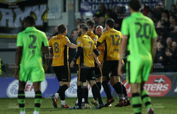 060318 - Newport County v Forest Green Rovers, Sky Bet League 2 - Newport County players celebrate their first goal