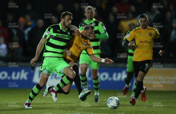 060318 - Newport County v Forest Green Rovers, Sky Bet League 2 - Paul Hayes of Newport County and Farrend Rawson of Forest Green Rovers compete for the ball