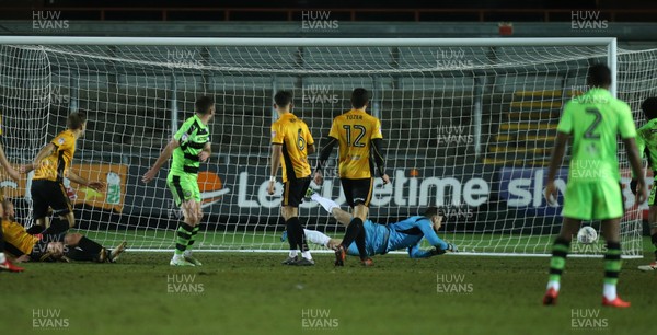 060318 - Newport County v Forest Green Rovers, Sky Bet League 2 - Lee Collins of Forest Green Rovers shoots to score his side's third goal and level the score