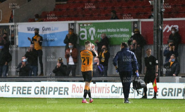 180521 - Newport County v Forest Green Rovers, Sky Bet League 2 Play Off Semi Final, First Leg - Goalscorer Lewis Collins of Newport County applauds the fans as he leaves the pitch