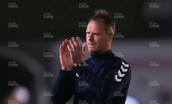 180521 - Newport County v Forest Green Rovers, Sky Bet League 2 Play Off Semi Final, First Leg - Newport County manager Michael Flynn applauds the fans at the end of the match