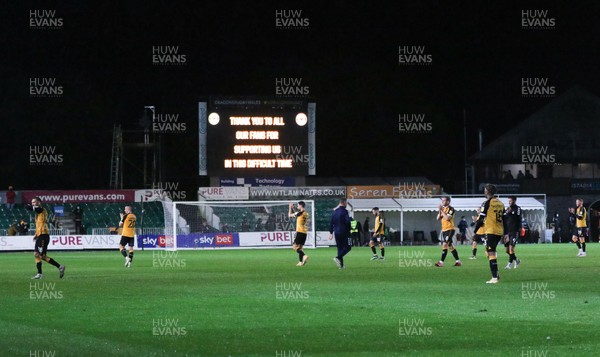 180521 - Newport County v Forest Green Rovers, Sky Bet League 2 Play Off Semi Final, First Leg - Newport County players applaud the fans at the end of the match, the first match played in front of their fans since the start of the pandemic