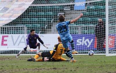 210221 Newport County v Forest Green Rovers, Sky Bet League 2 - Josh Davison of Forest Green Rovers shoots to score the opening goal