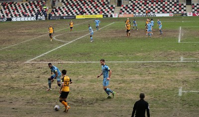 210221 Newport County v Forest Green Rovers, Sky Bet League 2 - Newport County take on Forest Green Rovers on the difficult playing surface of the Rodney Parade pitch