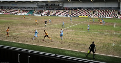 210221 Newport County v Forest Green Rovers, Sky Bet League 2 - Newport County take on Forest Green Rovers on the difficult playing surface of the Rodney Parade pitch