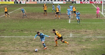 210221 Newport County v Forest Green Rovers, Sky Bet League 2 - Newport County take on Forest Green Rovers on the difficult playing surface of the Rodney Parade pitch