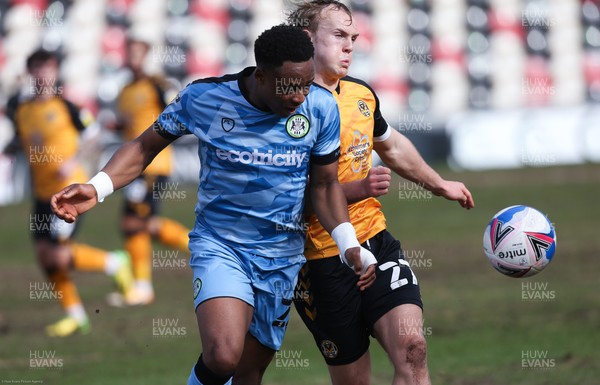 210221 Newport County v Forest Green Rovers, Sky Bet League 2 - Udoka Godwin-Malife of Forest Green Rovers and Jake Scrimshaw of Newport County compete for the ball