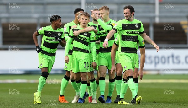 261218 - Newport County v Forest Green Rovers - SkyBet League Two - George Williams of Forest Green Rovers celebrates scoring a goal with team mates