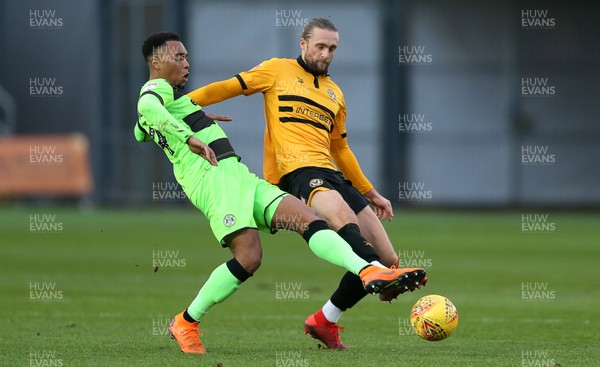 261218 - Newport County v Forest Green Rovers - SkyBet League Two - Tahvon Campbell of Forest Green Rovers is challenged by Fraser Franks of Newport County