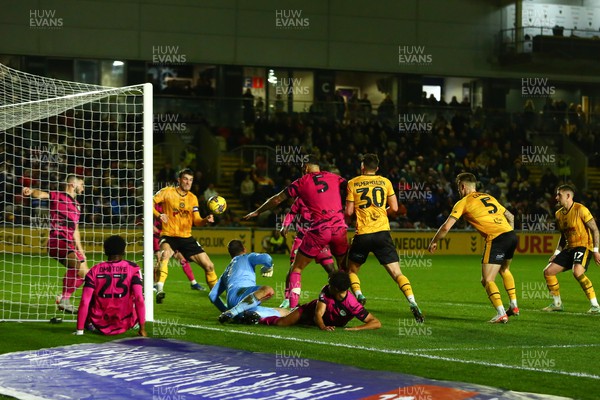 261223 - Newport County v Forest Green Rovers - Sky Bet League 2 -  A goal mouth scramble sees the ball bundled into the back of the net by Ryan Delaney of Newport County 