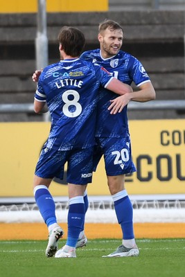 011125 - Newport County v Gillingham - FA Cup First Round - Elliott Nevitt of Gillingham celebrates scoring a goal with team mates