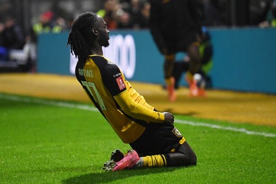 011125 - Newport County v Gillingham - FA Cup First Round - Cameron Antwi of Newport County celebrates scoring a goal