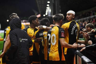 011125 - Newport County v Gillingham - FA Cup First Round - Cameron Antwi of Newport County celebrates scoring a goal with team mates