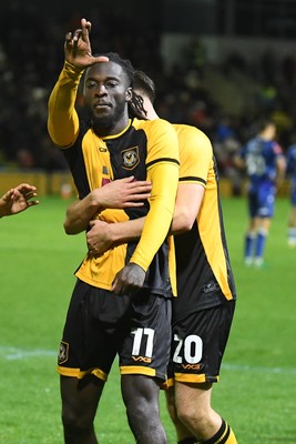 011125 - Newport County v Gillingham - FA Cup First Round - Cameron Antwi of Newport County celebrates scoring a goal with team mates