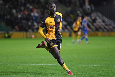 011125 - Newport County v Gillingham - FA Cup First Round - Cameron Antwi of Newport County celebrates scoring a goal