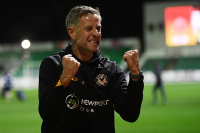 011125 - Newport County v Gillingham - FA Cup First Round - Newport County Manager, David Hughes celebrates the win at full time