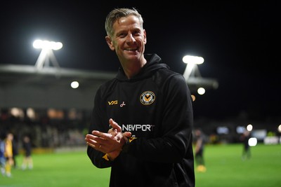 011125 - Newport County v Gillingham - FA Cup First Round - Newport County Manager, David Hughes celebrates the win at full time