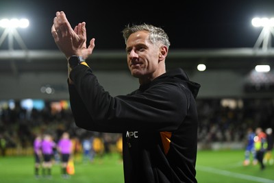 011125 - Newport County v Gillingham - FA Cup First Round - Newport County Manager, David Hughes celebrates the win at full time