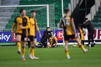 011125 - Newport County v Gillingham - FA Cup First Round - Courtney Baker-Richardson of Newport County receives treatment 
