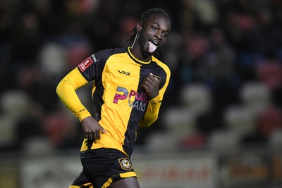 011125 - Newport County v Gillingham - FA Cup First Round - Cameron Antwi of Newport County celebrates after scoring his penalty