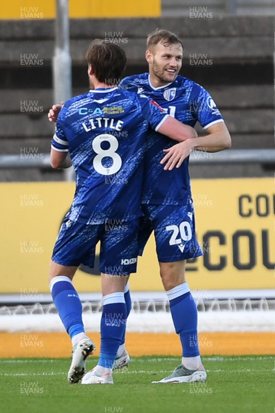 011125 - Newport County v Gillingham - FA Cup First Round - Elliott Nevitt of Gillingham celebrates scoring a goal with team mates