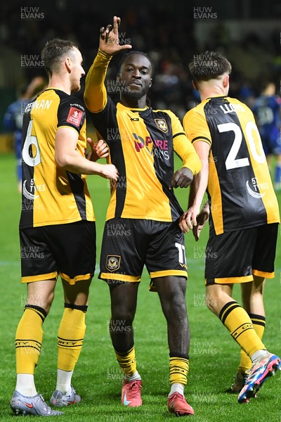011125 - Newport County v Gillingham - FA Cup First Round - Cameron Antwi of Newport County celebrates scoring a goal