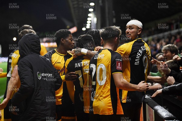 011125 - Newport County v Gillingham - FA Cup First Round - Cameron Antwi of Newport County celebrates scoring a goal with team mates