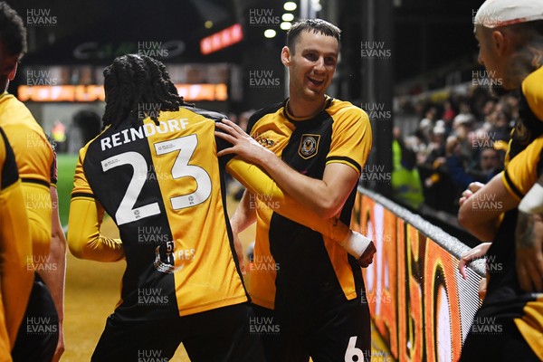 011125 - Newport County v Gillingham - FA Cup First Round - Cameron Antwi of Newport County celebrates scoring a goal with team mates