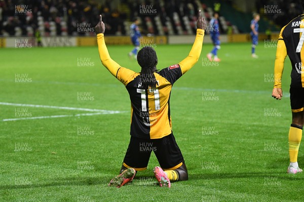 011125 - Newport County v Gillingham - FA Cup First Round - Cameron Antwi of Newport County celebrates scoring a goal with team mates