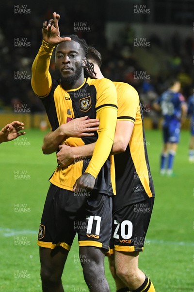 011125 - Newport County v Gillingham - FA Cup First Round - Cameron Antwi of Newport County celebrates scoring a goal with team mates
