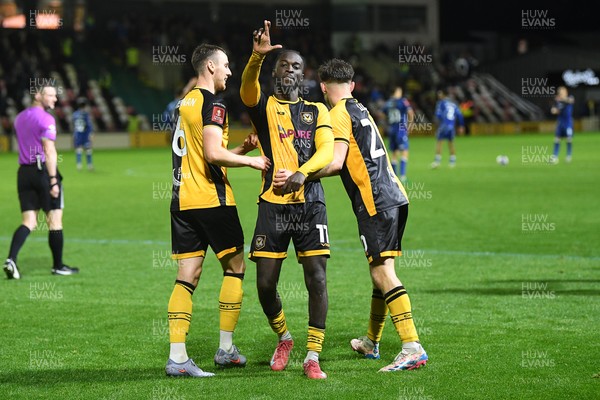 011125 - Newport County v Gillingham - FA Cup First Round - Cameron Antwi of Newport County celebrates scoring a goal with team mates