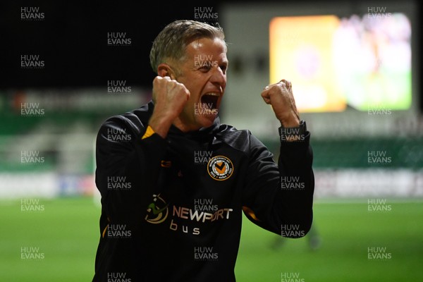 011125 - Newport County v Gillingham - FA Cup First Round - Newport County Manager, David Hughes celebrates the win at full time