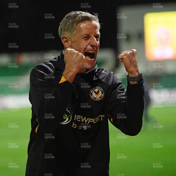 011125 - Newport County v Gillingham - FA Cup First Round - Newport County Manager, David Hughes celebrates the win at full time
