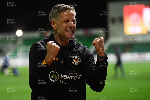 011125 - Newport County v Gillingham - FA Cup First Round - Newport County Manager, David Hughes celebrates the win at full time