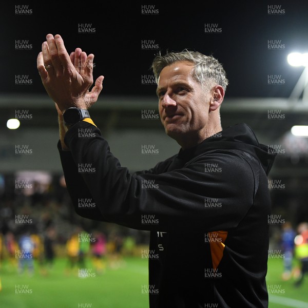 011125 - Newport County v Gillingham - FA Cup First Round - Newport County Manager, David Hughes celebrates the win at full time