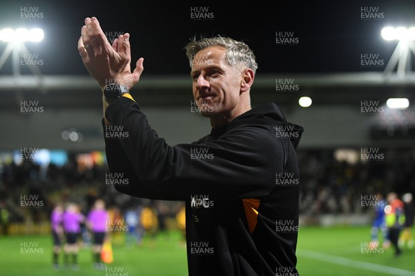 011125 - Newport County v Gillingham - FA Cup First Round - Newport County Manager, David Hughes celebrates the win at full time