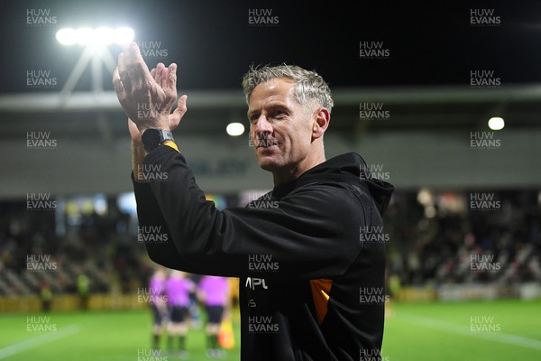 011125 - Newport County v Gillingham - FA Cup First Round - Newport County Manager, David Hughes celebrates the win at full time
