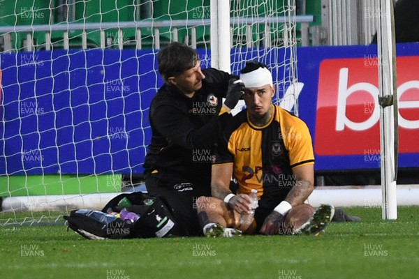 011125 - Newport County v Gillingham - FA Cup First Round - Courtney Baker-Richardson of Newport County receives treatment 