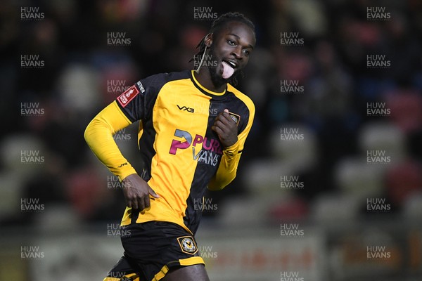 011125 - Newport County v Gillingham - FA Cup First Round - Cameron Antwi of Newport County celebrates after scoring his penalty