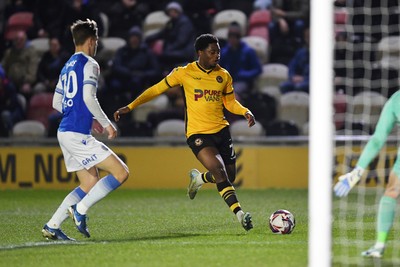 040325 - Newport County v Gillingham - Sky Bet League 2 - Bobby Kamwa of Newport County scores his second goal of the match