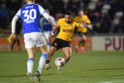 040325 - Newport County v Gillingham - Sky Bet League 2 - Courtney Baker-Richardson of Newport County has a shot at goal