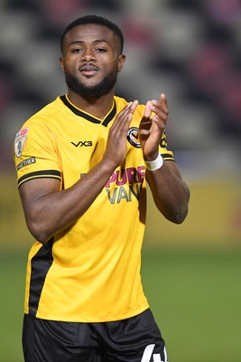 040325 - Newport County v Gillingham - Sky Bet League 2 - David Ajiboye of Newport County celebrates the win at full time