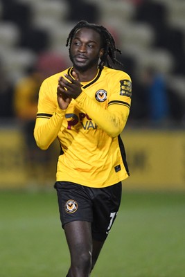 040325 - Newport County v Gillingham - Sky Bet League 2 - Cameron Antwi of Newport County celebrates the win at full time