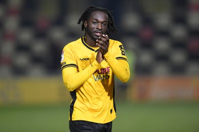 040325 - Newport County v Gillingham - Sky Bet League 2 - Cameron Antwi of Newport County celebrates the win at full time