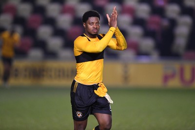 040325 - Newport County v Gillingham - Sky Bet League 2 - Bobby Kamwa of Newport County celebrates the win at full time