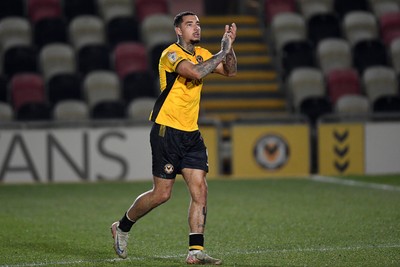 040325 - Newport County v Gillingham - Sky Bet League 2 - Courtney Baker-Richardson of Newport County celebrates the win at full time